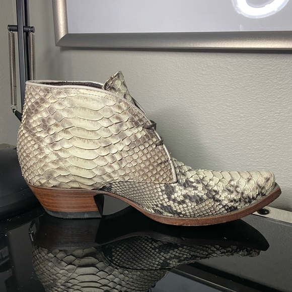 Allen’s Boots Lace-up Python Skinned Ankle Boots - Picture 2 of 8